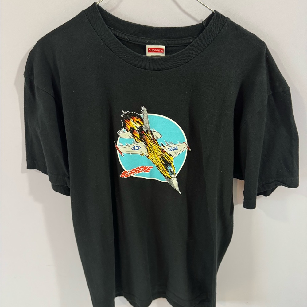 Supreme Black Tee with Explosive Jet Graphic